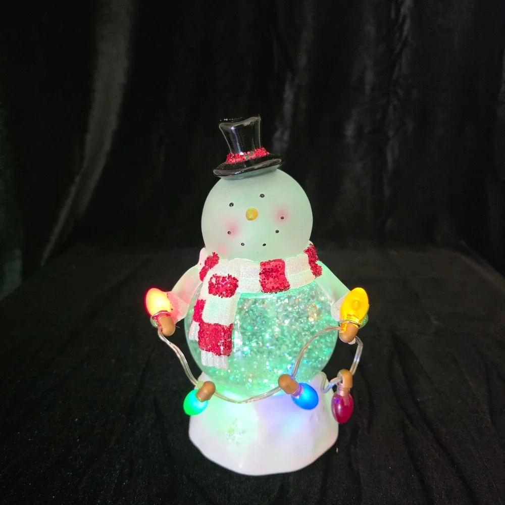 Light Up Color Changing Snowman Glitter Globe Figurine Christmas Decor 7.5 Inch